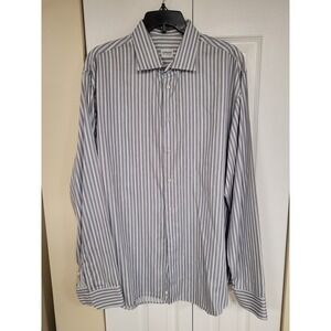 ARMANI Collezioni Mens Cotton Dress Shirt Striped Long Sleeve Size 17.5 X 34.5